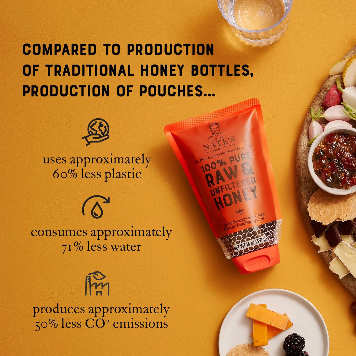 100% Pure Raw Unfiltered Honey Pouch 14 fl oz V14666