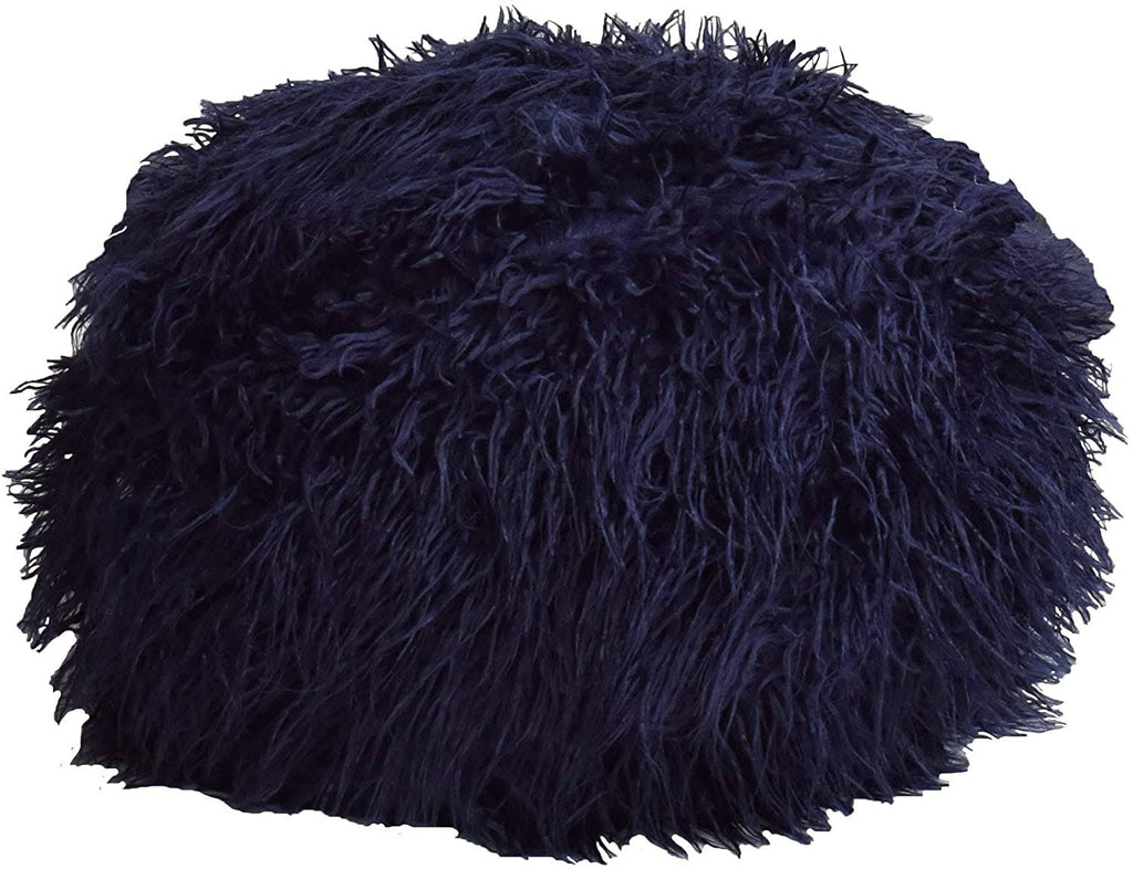 Navy Fuzzy Round Ottoman V596839