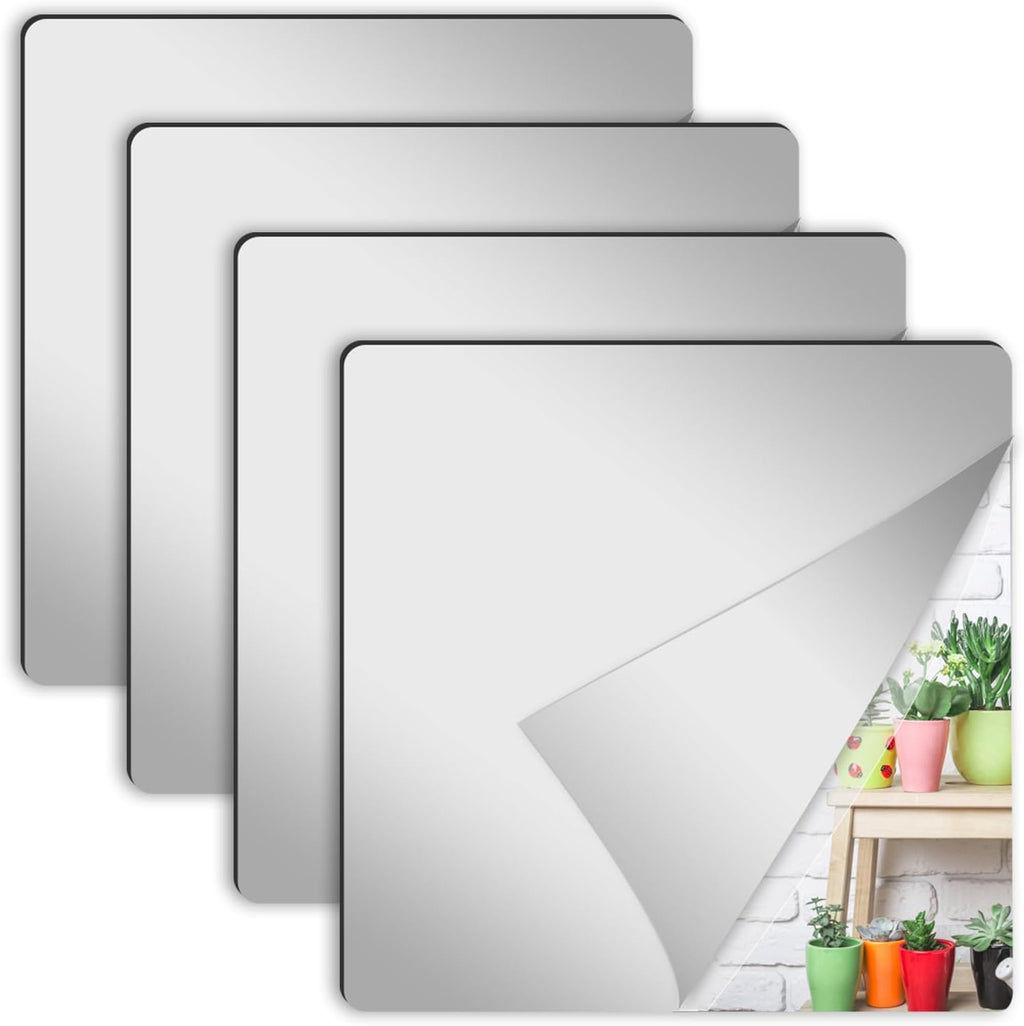 4 Pcs Self Adhesive Acrylic Square Mirror Tiles P47572