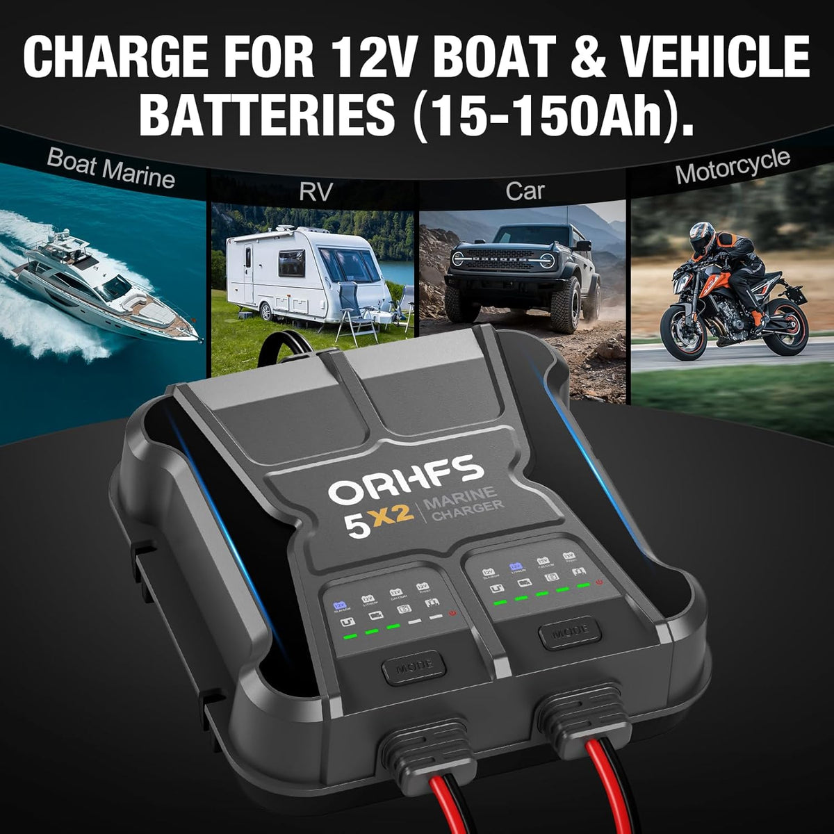 2-Bank 10A Smart Marine Battery Charger 12V Waterproof Onboard for SLA/AGM Lithium Q567