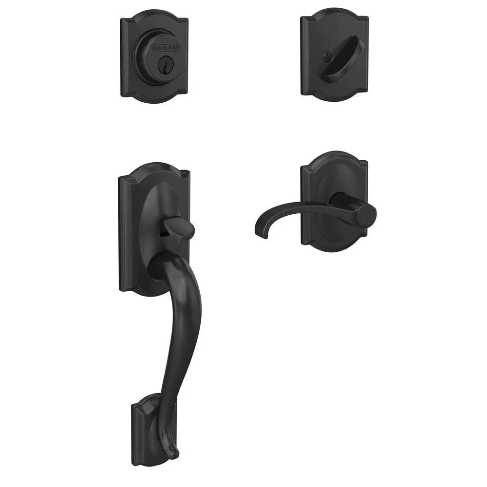 Matte Black Single Cylinder Door Handleset with Door Lever F39775