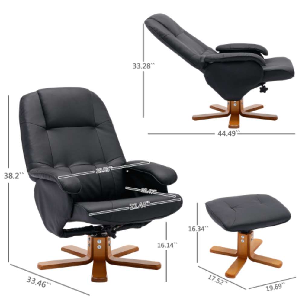 Faux Leather Beige Swivel Recliner Chair with Ottoman and Wood Base P849