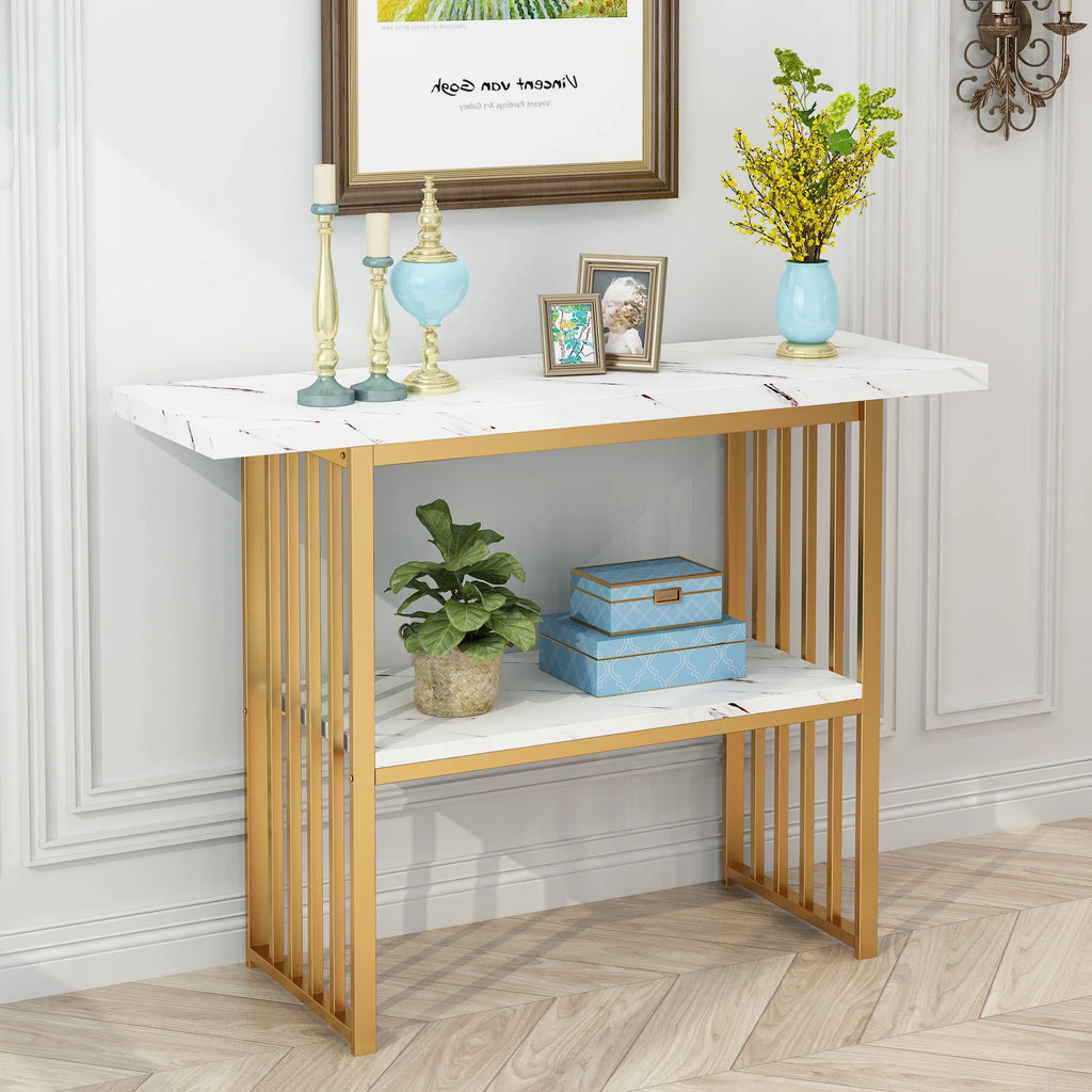 Gold 42-Inch Faux Marble Entryway Table X767