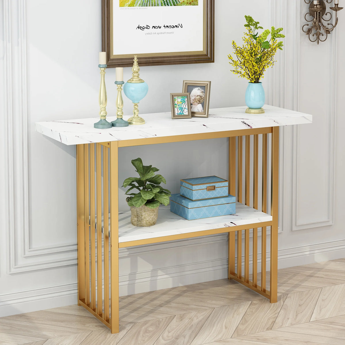 Gold 42-Inch Faux Marble Entryway Table X767