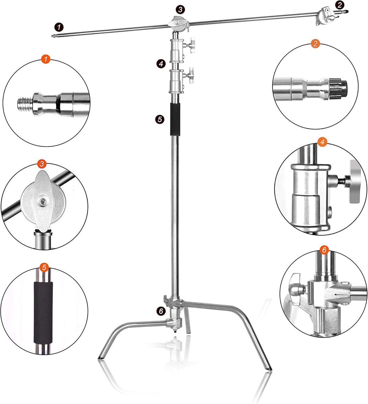 C Stand with Boom Arm, 10ft/300cm Adjustable Heavy Duty Light Cstand with 4.2ft/128cm Holding Arm, 2 Pieces Grip Head J499101