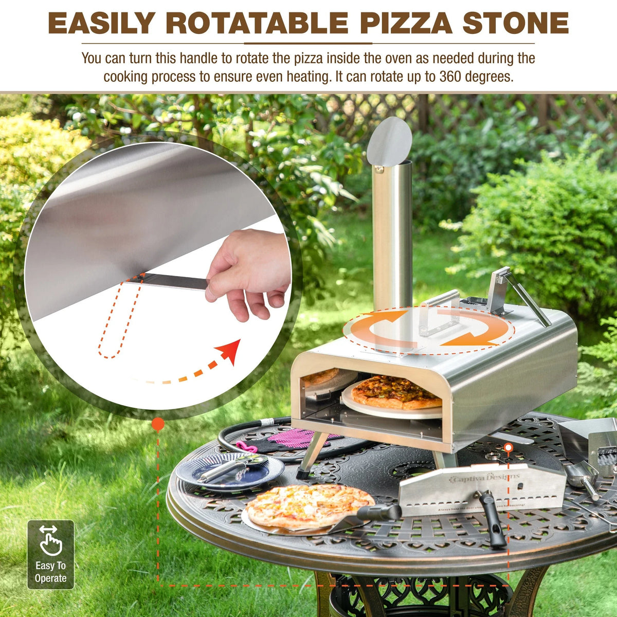 Outdoor Wood Fired & Gas Pizza Oven with Rotatable Pizza Stone Z1445
