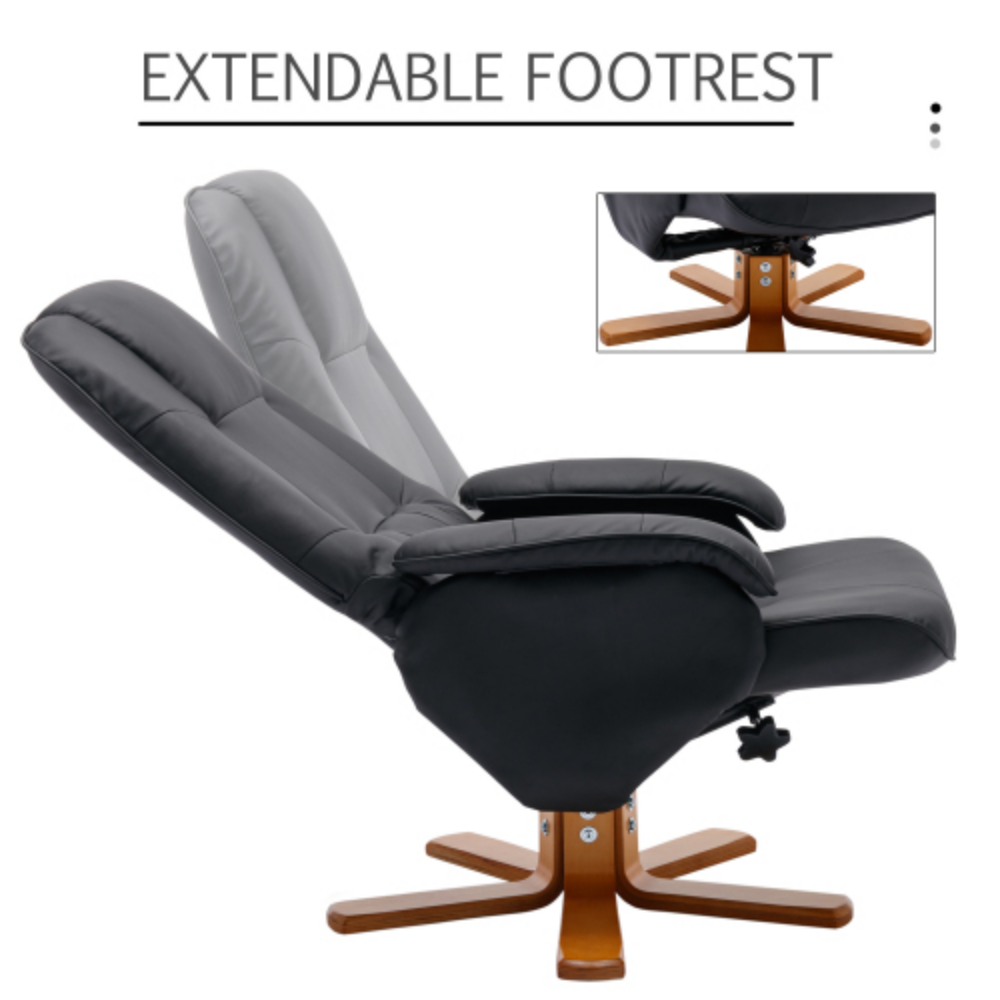 Faux Leather Beige Swivel Recliner Chair with Ottoman and Wood Base P849