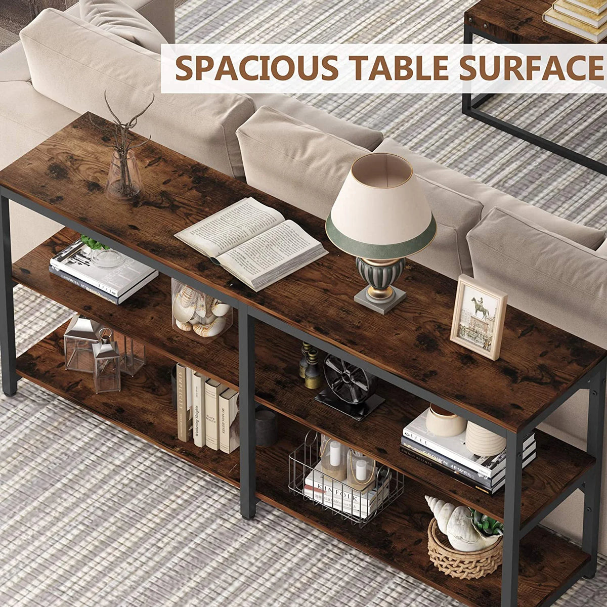 70.9" 3-Tier Industrial Console Sofa Table with Storage Shelves J36236