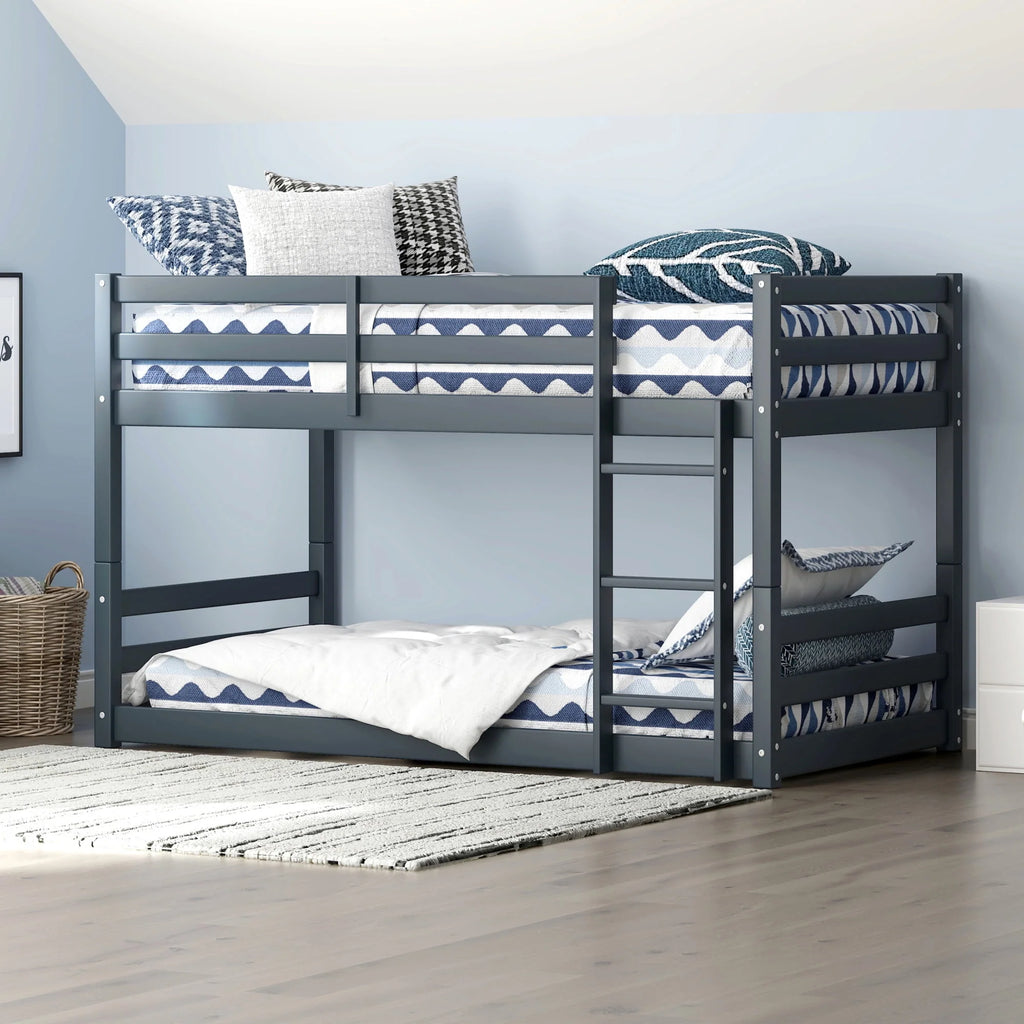 Black Wood Twin Over Twin Convertible Bunk Bed H657