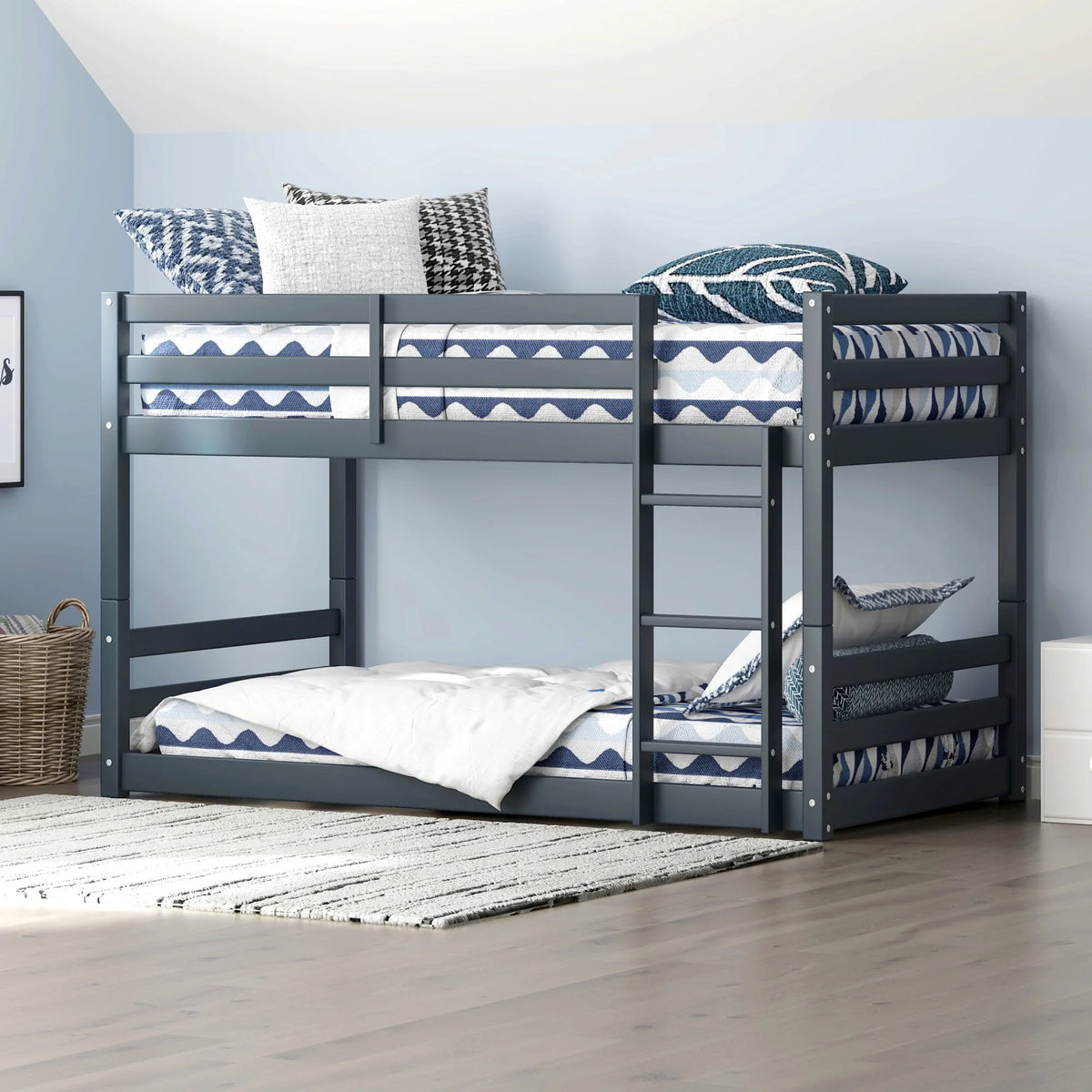 Black Wood Twin Over Twin Convertible Bunk Bed H657