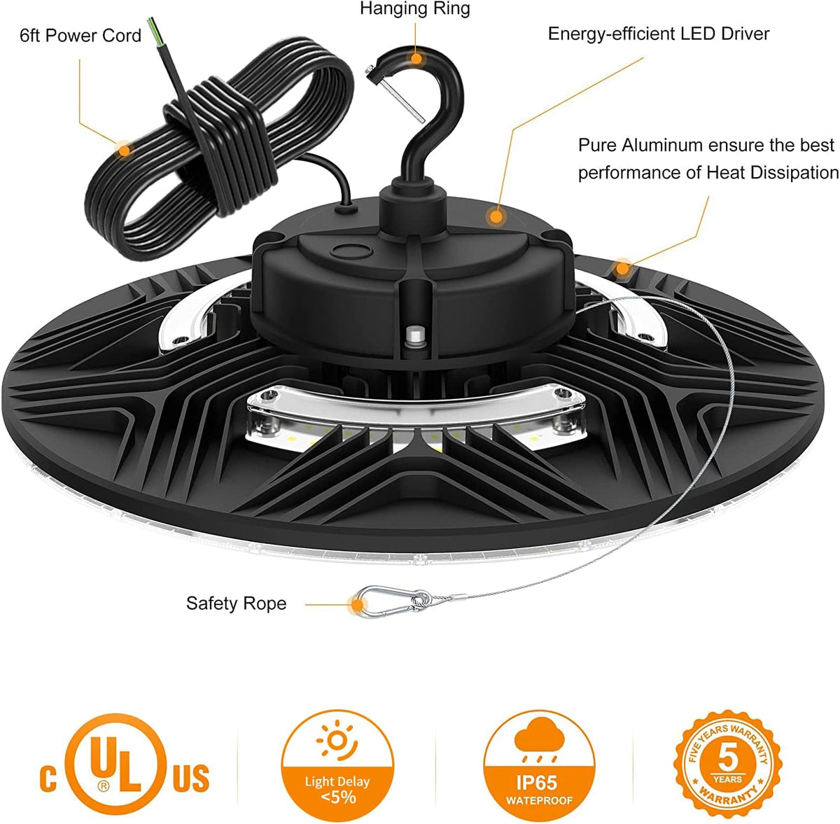 100W UFO LED High Bay Light, Dimmable, 15000lm, UL Listed, AC100-277V, IP65 5000K B514