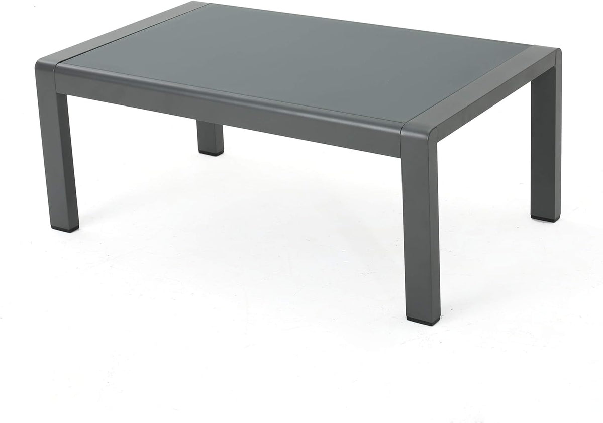 Grey Aluminum Outdoor Coffee Table with Tempered Glass Top H9325