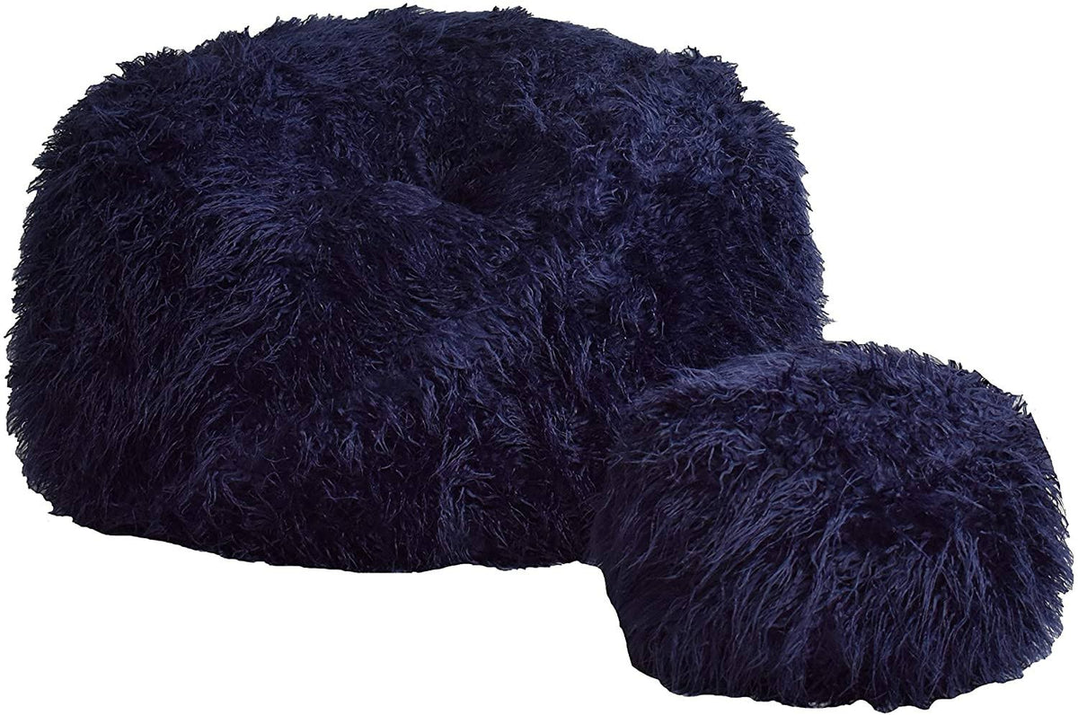 Navy Fuzzy Round Ottoman V596839