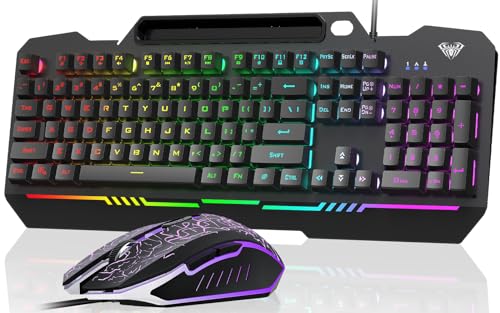 Gaming Keyboard and Mouse Combo with RGB Backlit, All-Metal Panel, Anti-Ghosting, USB Wired N6869