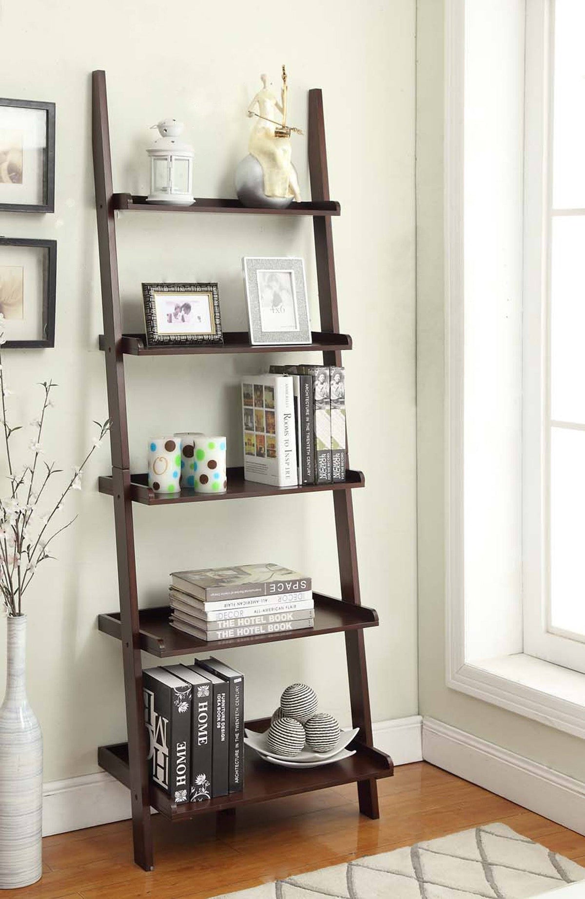 Espresso 5-Shelf Bookshelf Ladder F37585