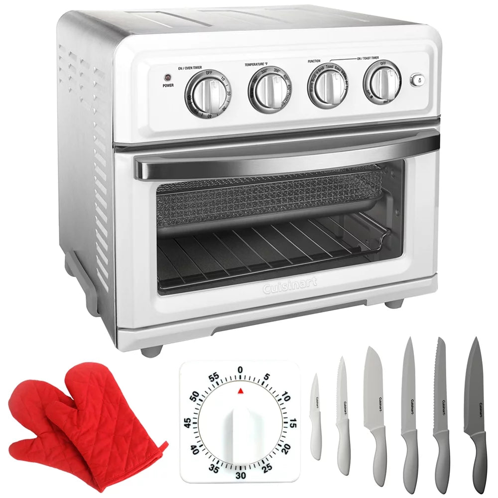 White Convection Toaster Oven Air Fryer with 12 Pc Knife Set and Oven Mitt E618