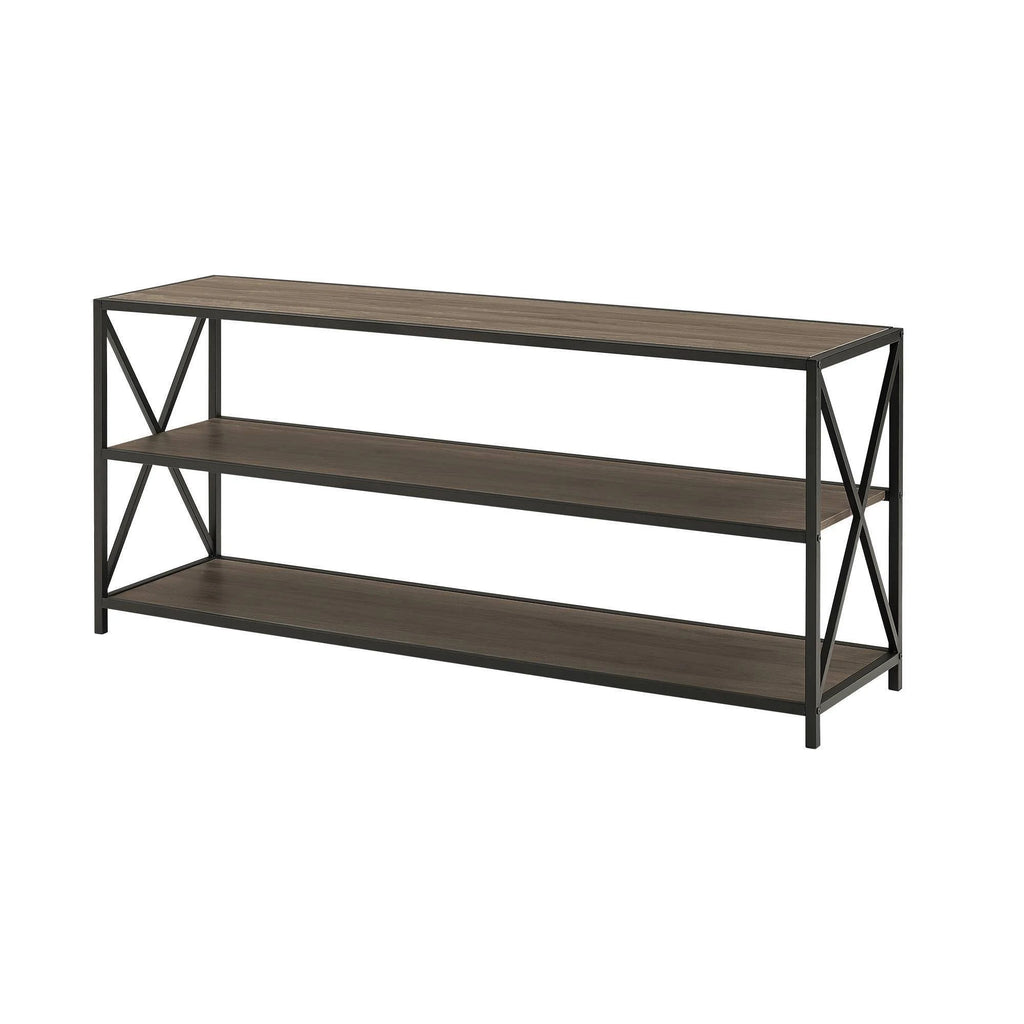 Industrial 3 Shelf Bookcase Slate Gray/Black Metal L32514