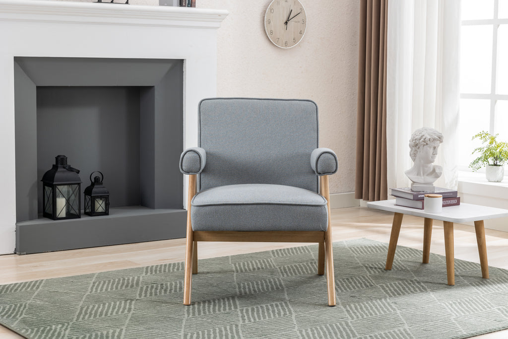 Mid-Century Modern Accent Chair with Solid Wood Armrest D718924