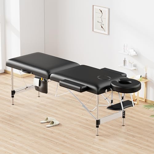 Portable 2-Fold Black Massage Table with Carrying Bag B223