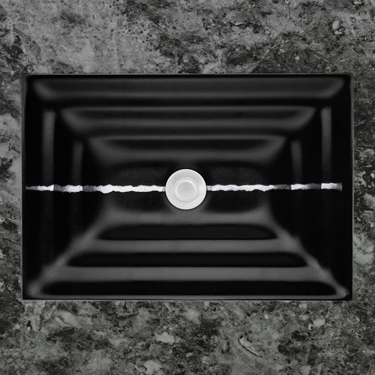 Black Glass Rectangular Sink with Silver Accent T416