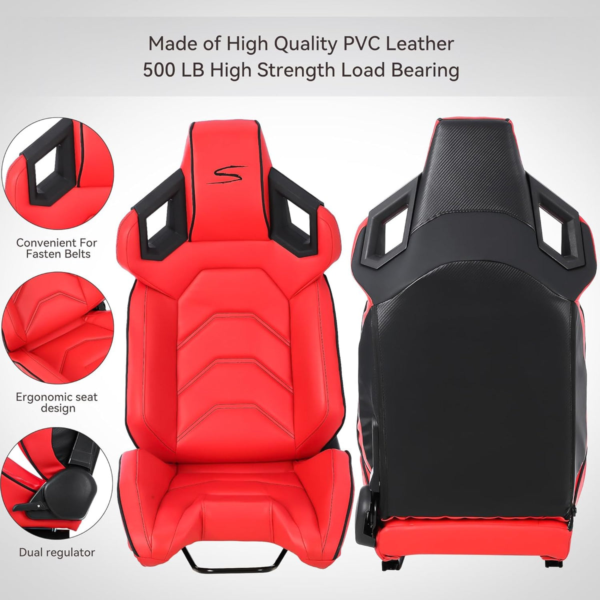 Red+Black Stitching PU Leather Racing Bucket Seat E744