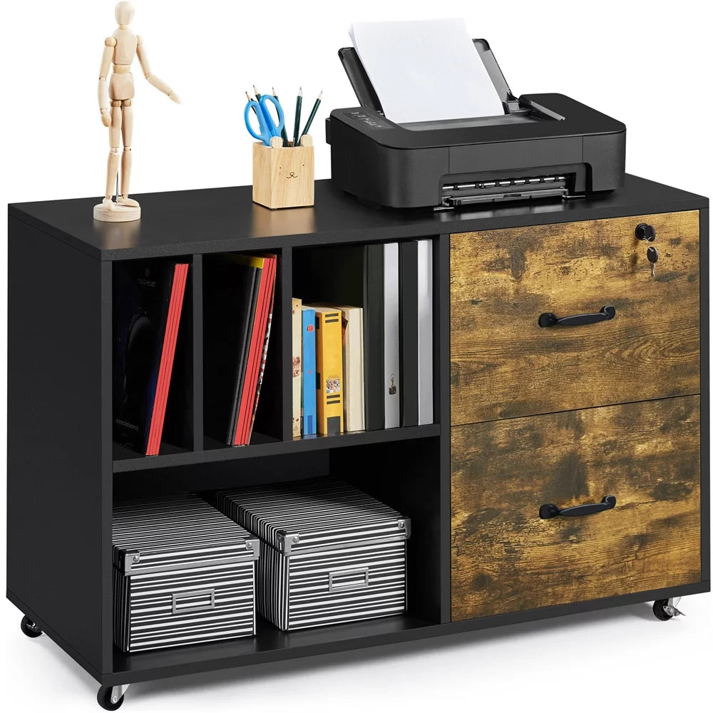 Rolling File Cabinet with 2 Drawers and Open Shelving T806085