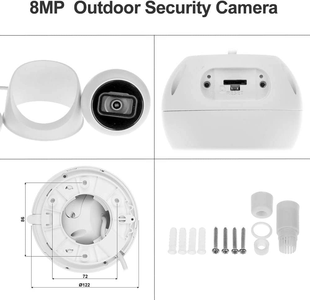 8MP PoE IP Camera 4K Starlight 2.8mm Dome Camera Weatherproof Outdoor with Night Vision K6362