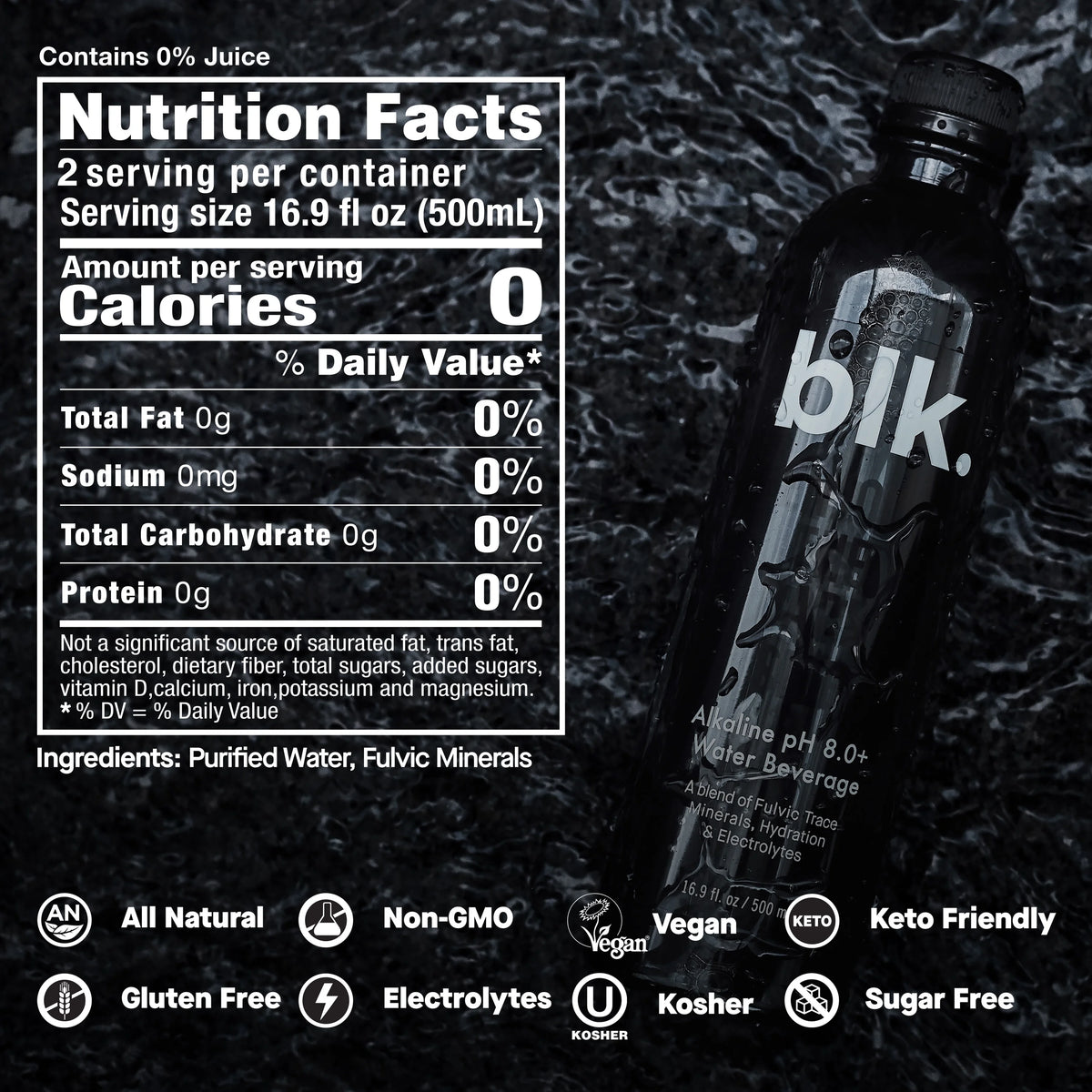 Water Infused with Fulvic Minerals, Essential Amino Acids, Trace Minerals, Alkaline Ph 8.0+, 1L (Pack Of 12) A5899