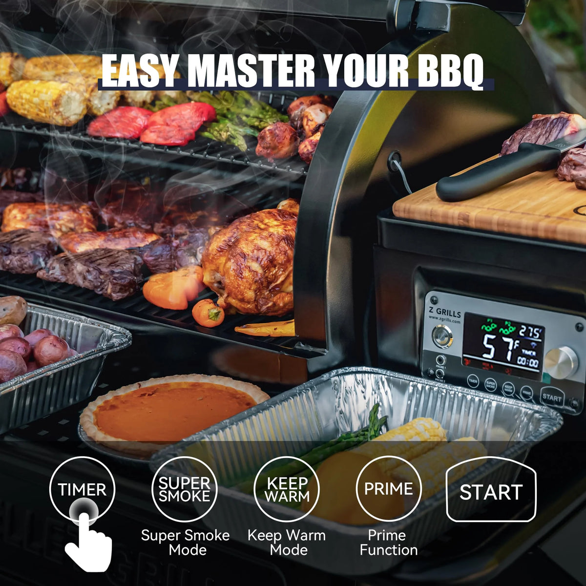 Wood Pellet Grill & Smoker with WIFI, PID Controller, 709 sq. in, Black X445