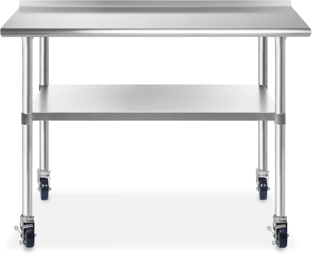 NSF Stainless Steel Commercial Work Table with Backsplash and 4 Casters 30 in. x 24 in. X98917