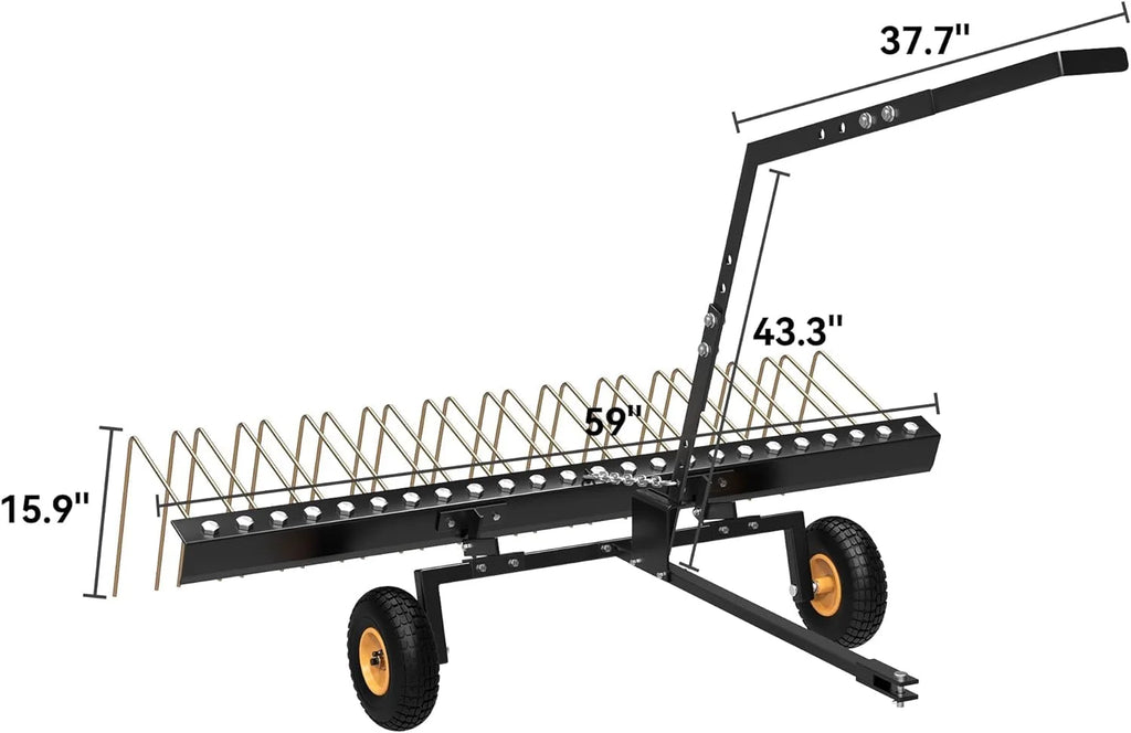 60in Pine Straw Steel Landscape Rake with Wheels P229