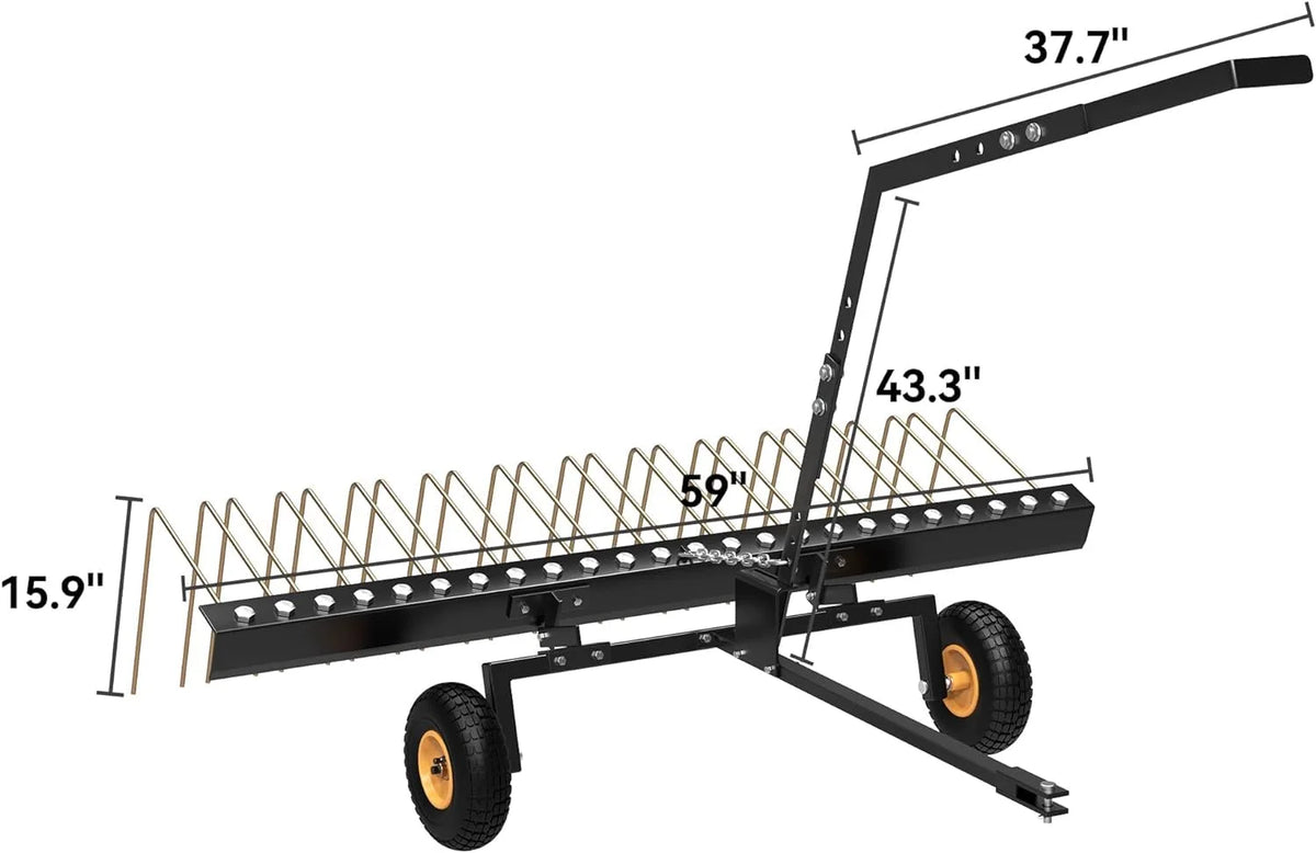 60in Pine Straw Steel Landscape Rake with Wheels P229