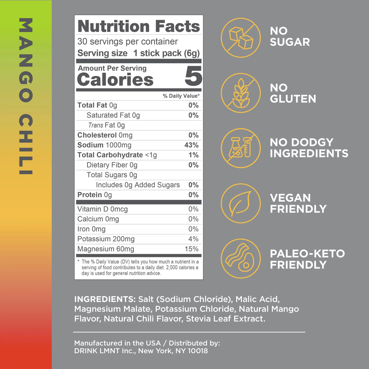 Mango Chili Electrolyte Drink Mix, 30 Stick Packs K8811
