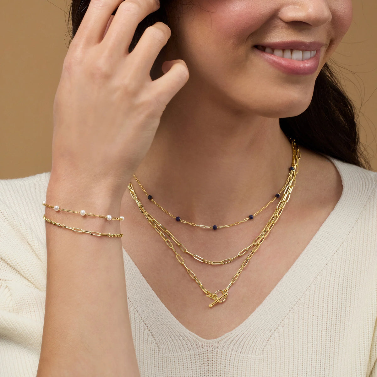 Italian 14kt Yellow Gold Paper Clip Link Toggle Necklace L684