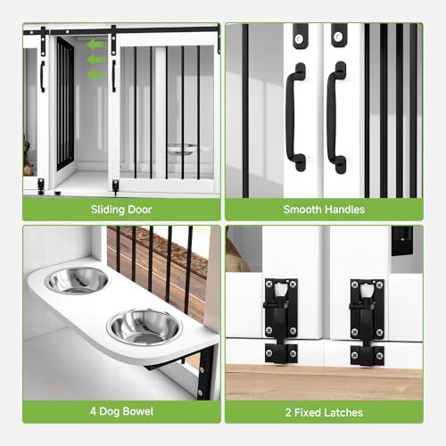 White Steel Frame Wooden Dog Crate Furniture with Double Doors N565