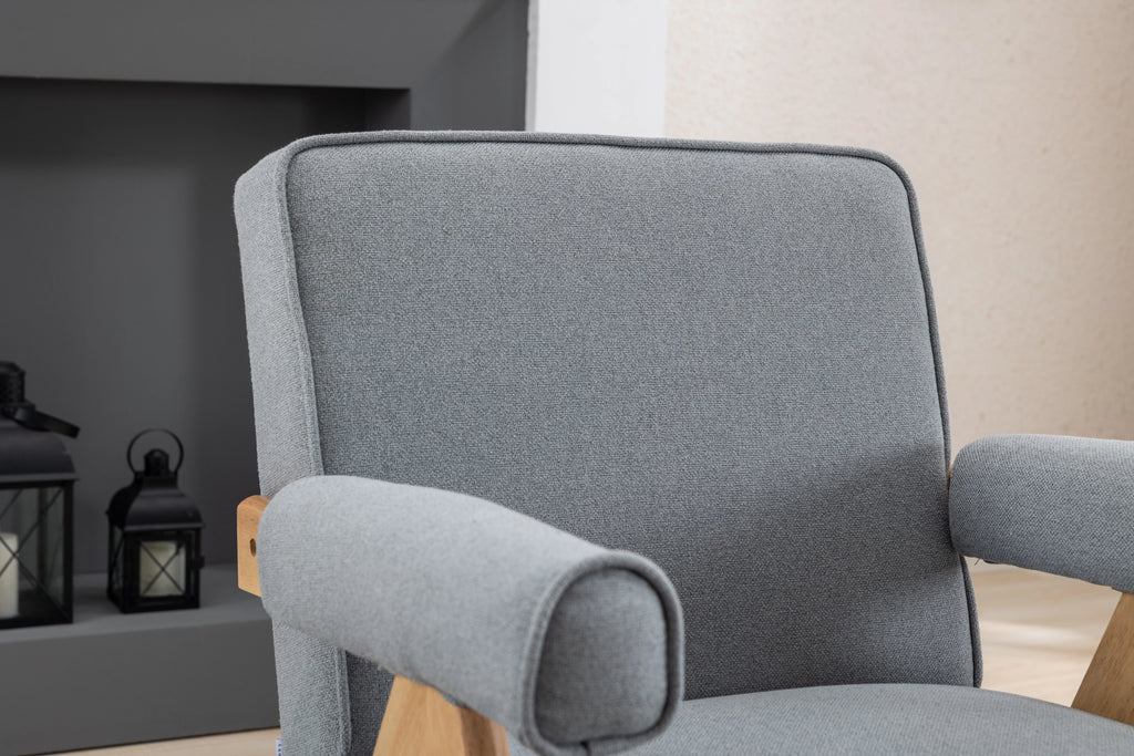 Mid-Century Modern Accent Chair with Solid Wood Armrest D718924