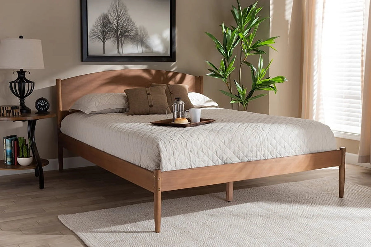 King Walnut Wood Platform Bed Y701578