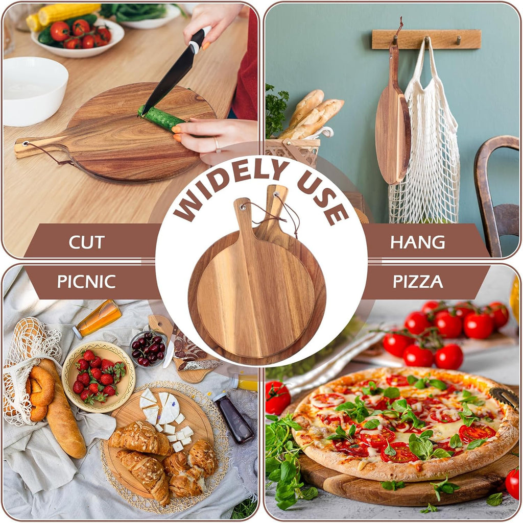 16 Pack Acacia Wood Cutting Board with Handle Thick Round Charcuterie Boards 2 Size C378