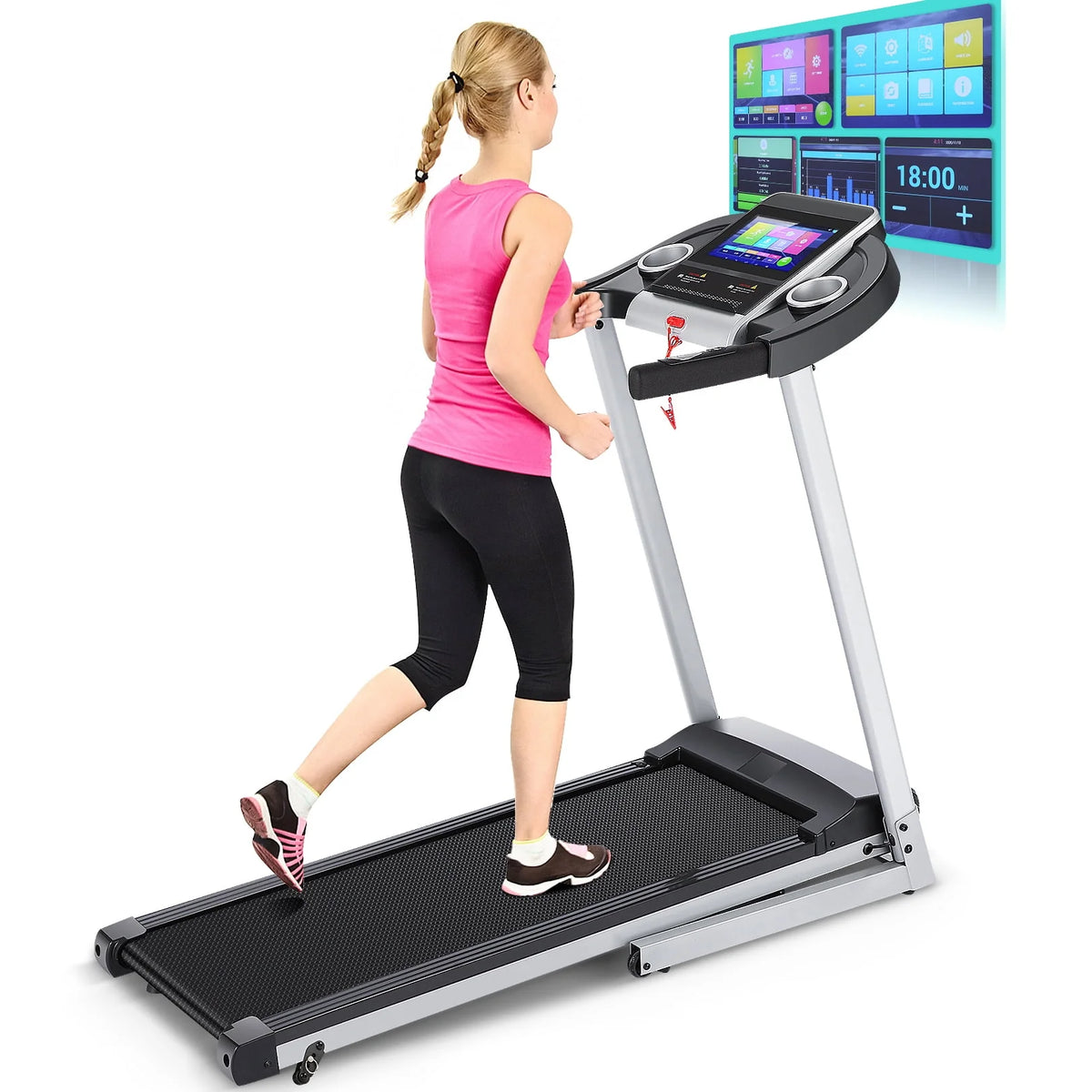 Silver Treadmill with 10 HD Touchscreen and 36 Preset Programs U8210