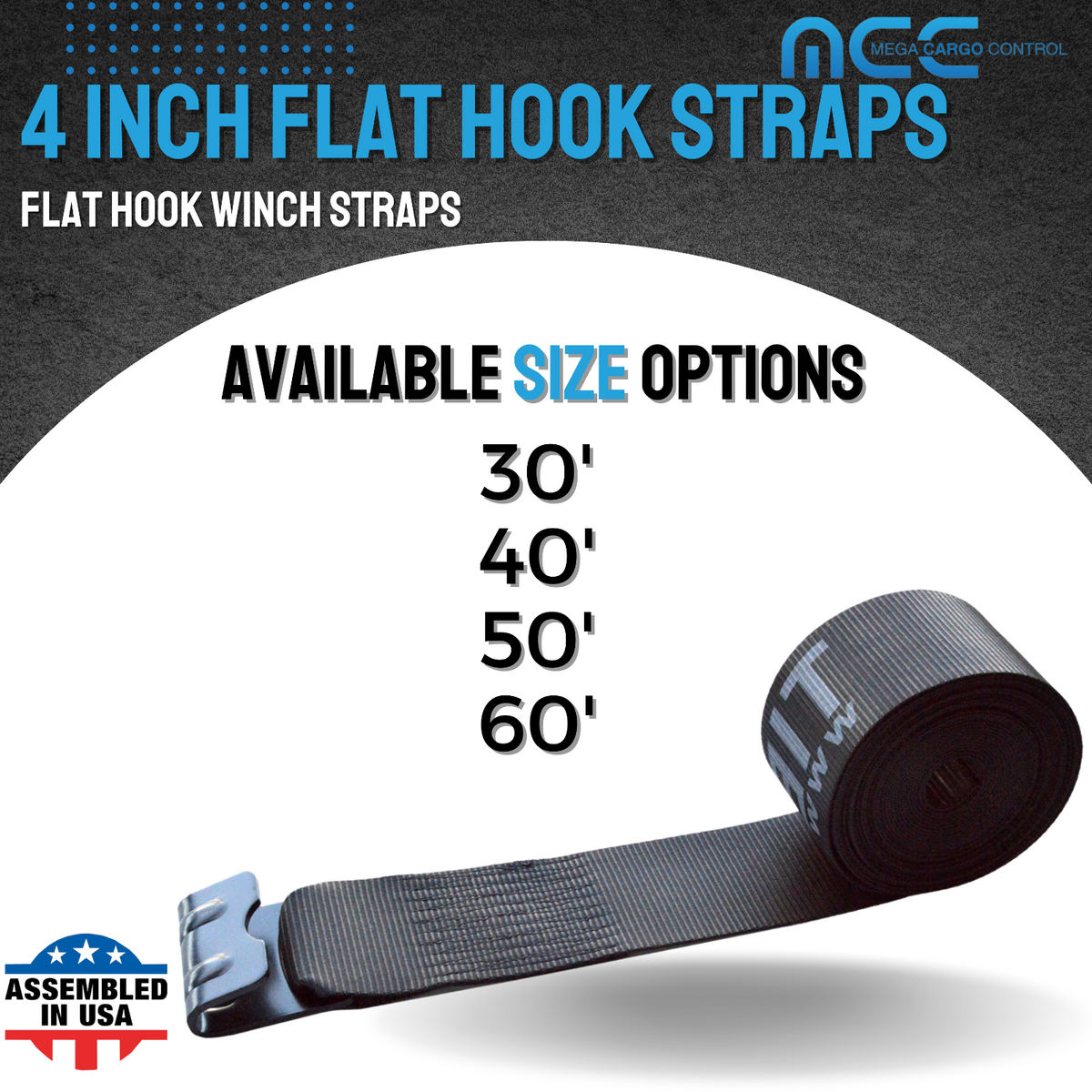 4" x 40' Winch Tie Down Strap with Flat Hook, 5400 lbs Black W247