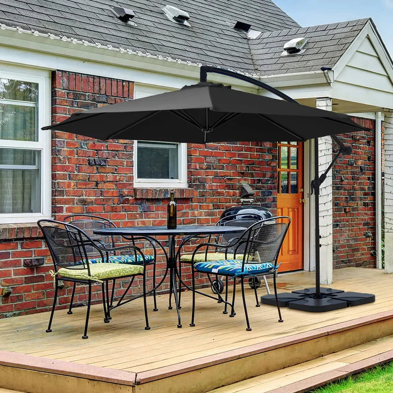 10ft Heavy Duty Offset Cantilever Patio Umbrella with 4-Piece Base, Beige Q6859