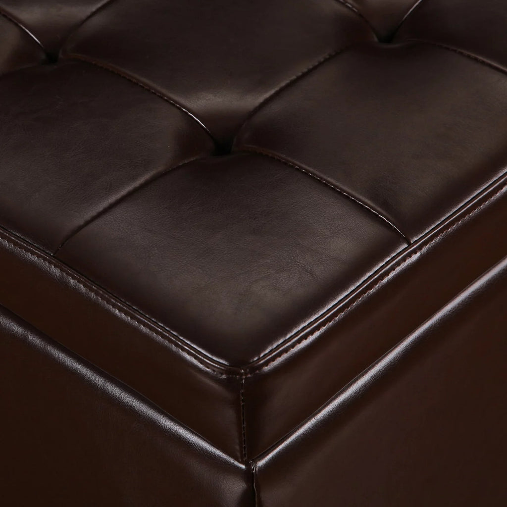 Brown Bonded Leather Tufted Storage Ottoman G406800