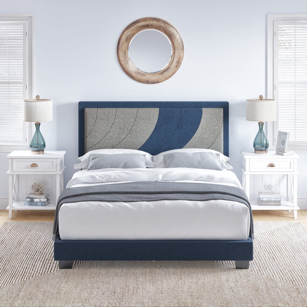 Queen Black Gray Faux Leather Platform Bed S285