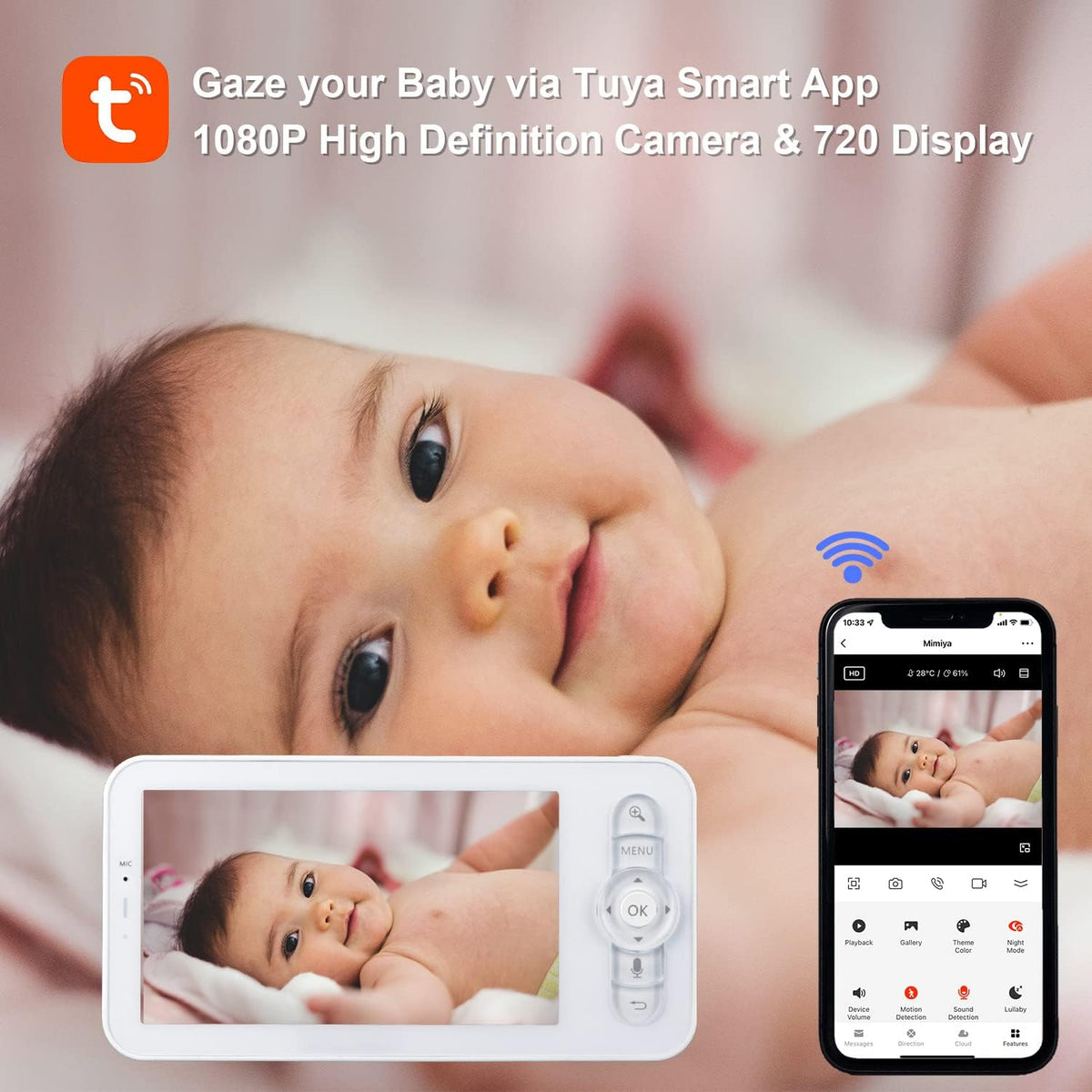 1080p WiFi Baby Monitor with App and Screen U2322