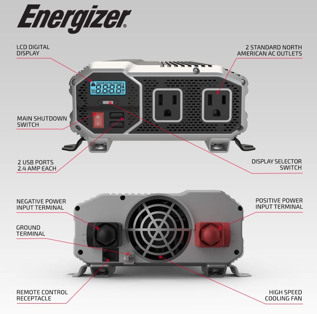 2000 Watts Power Inverter, 12v to 110v, Two AC Outlets, Two USB Ports X908