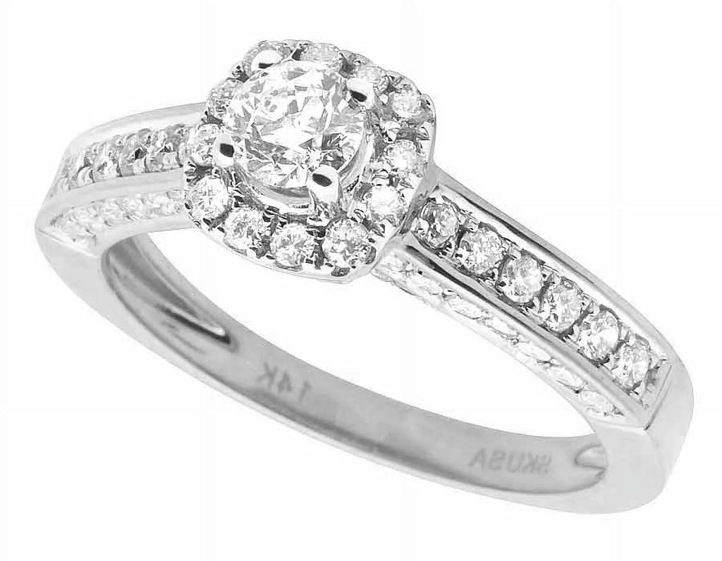 14K White Gold Halo Solitaire Real Diamond Engagement Ring 1.0ct M516299