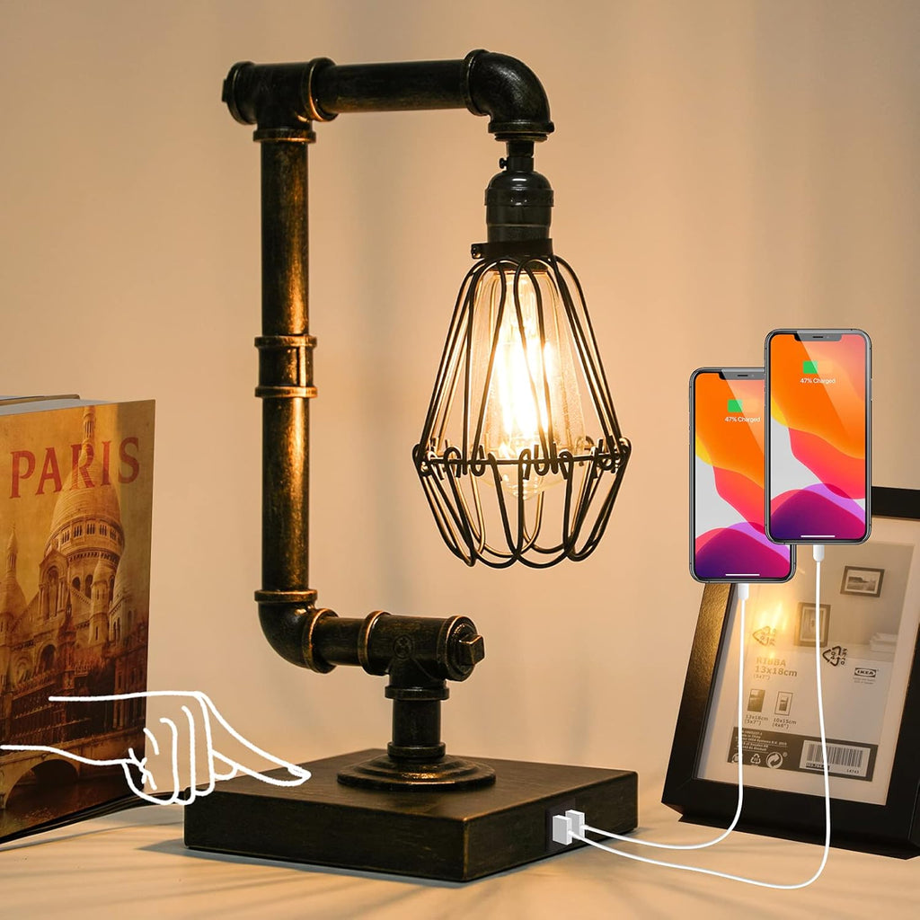 Industrial Touch Control Dimmable Table Lamp with USB Ports G5649