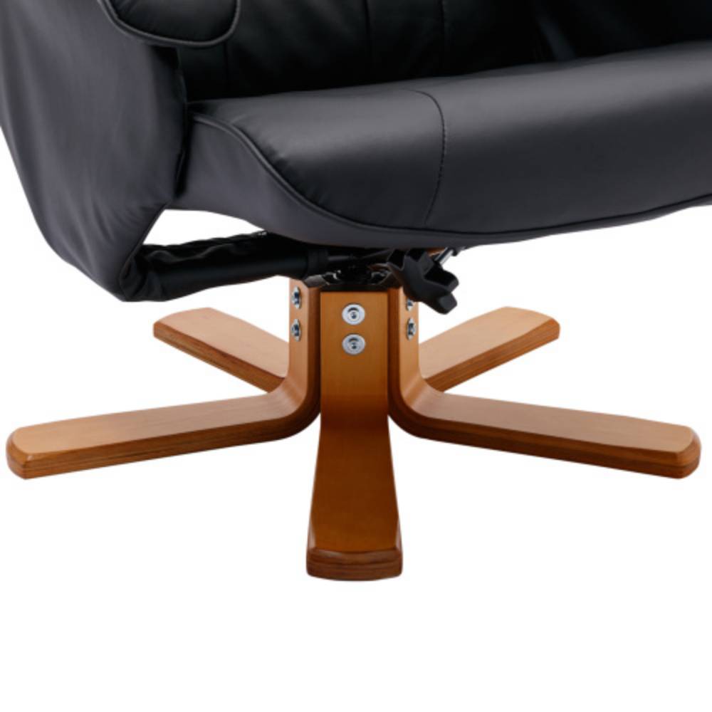 Faux Leather Beige Swivel Recliner Chair with Ottoman and Wood Base P849