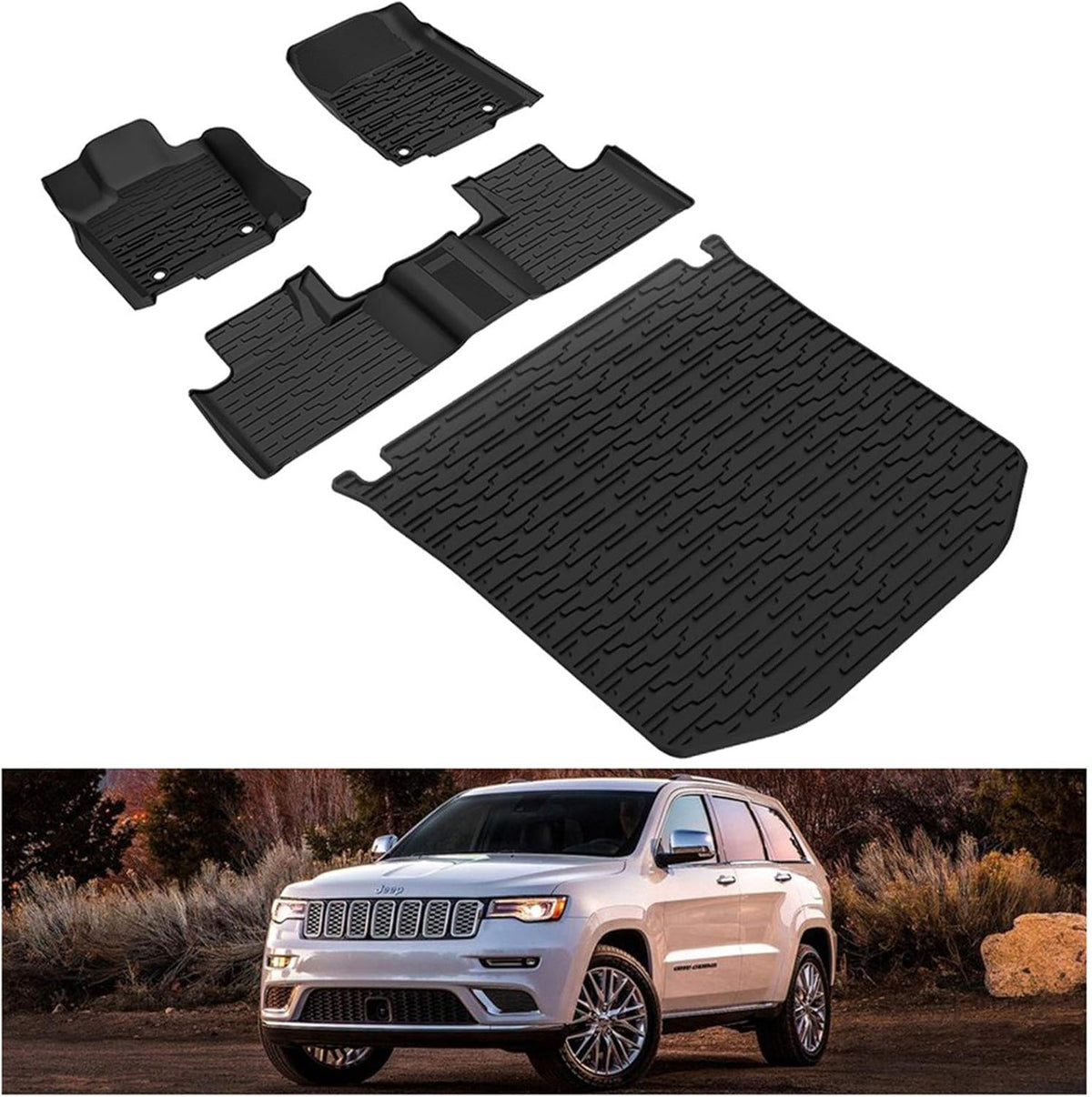 Black TPE Floor Mats & Cargo Liners Set for 2 Row Seat H2063