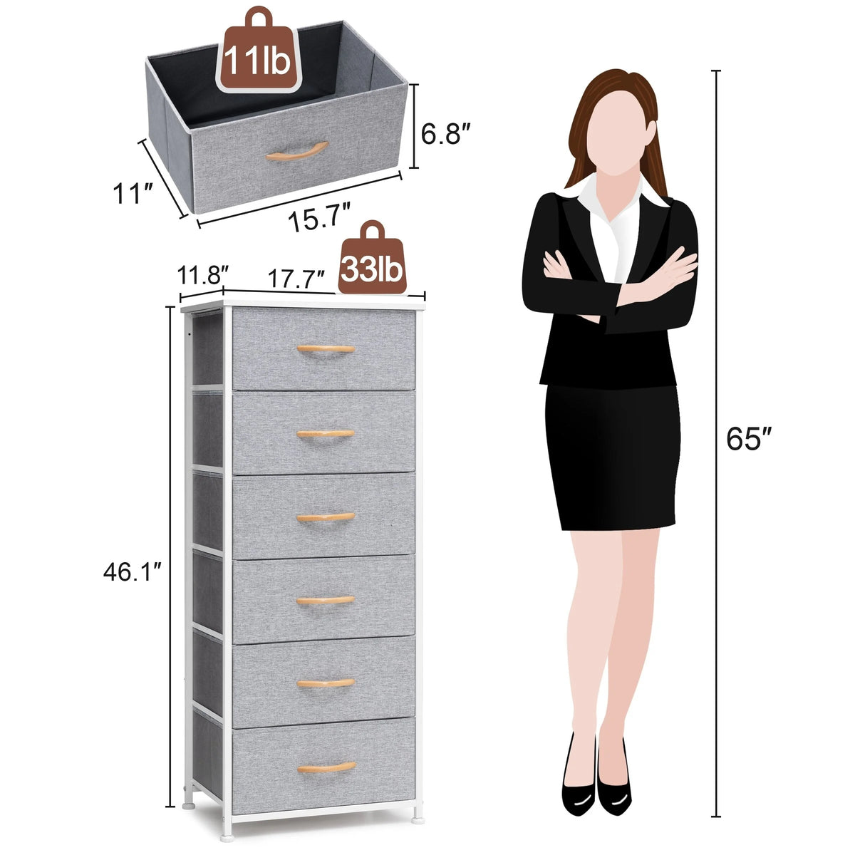 Light Gray Wood Vertical Dresser Storage Tower Y1452